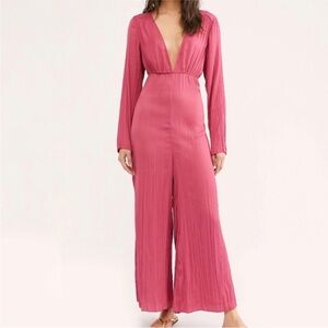 NWT Free People Larina Long Sleeve Jumpsuit in Pink Size 4